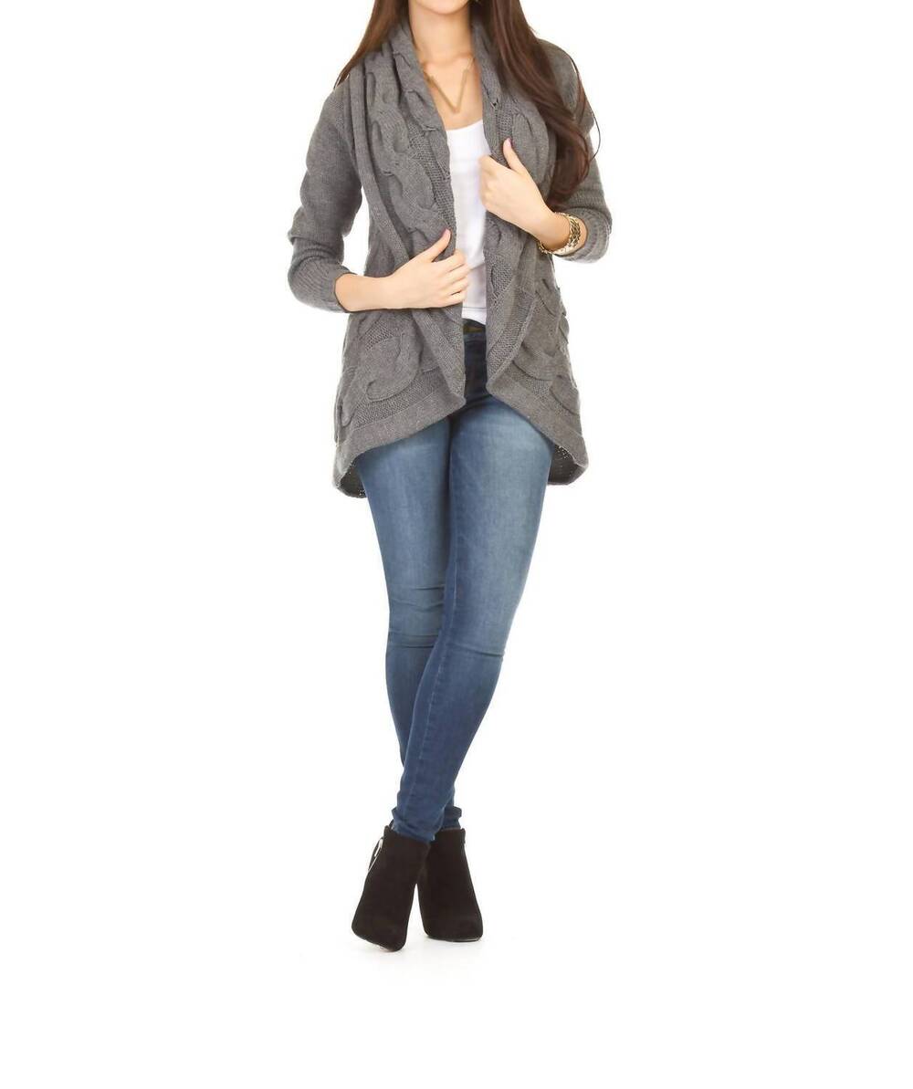 NEW PAPILLON cable knit cocoon cardigan in grey